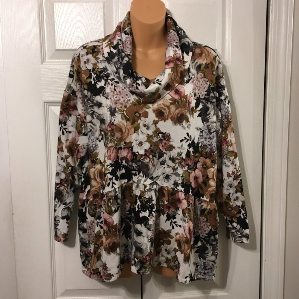 Ava James Floral Cowl Neck Sweater Sz 1X
